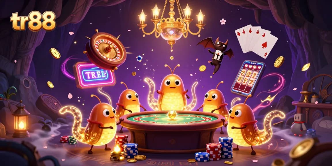 Experience excitement at tr88 with vibrant glowworms lighting a lively casino scene.
