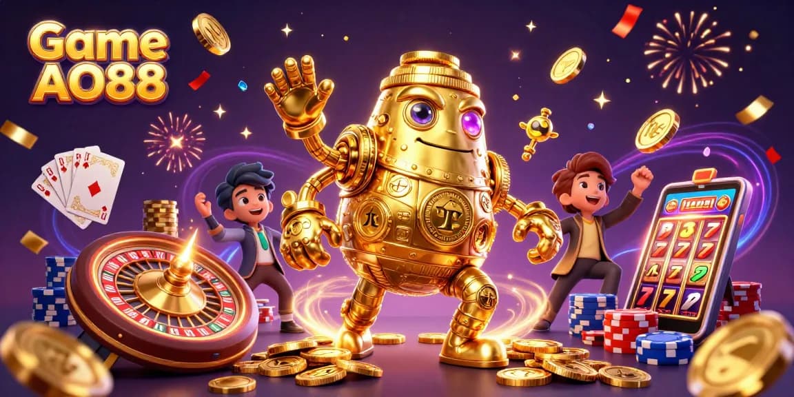 Play thrilling slots with Game AO88 in this dynamic 3D casino illustration.
