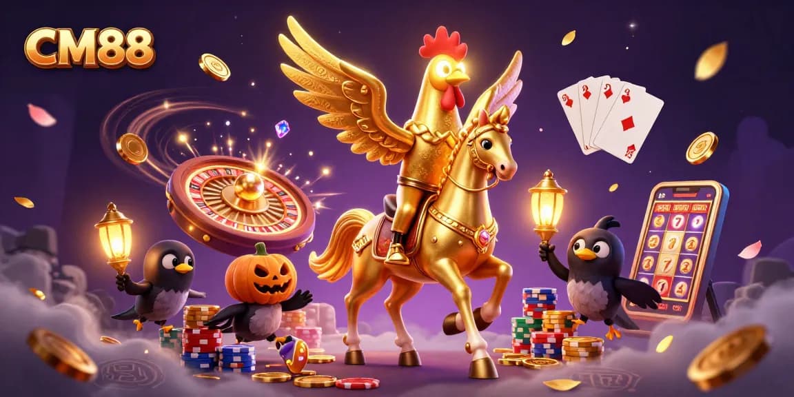 Engage in thrilling gameplay with CM88's vibrant casino adventures, featuring unique characters amidst shimmering rewards.