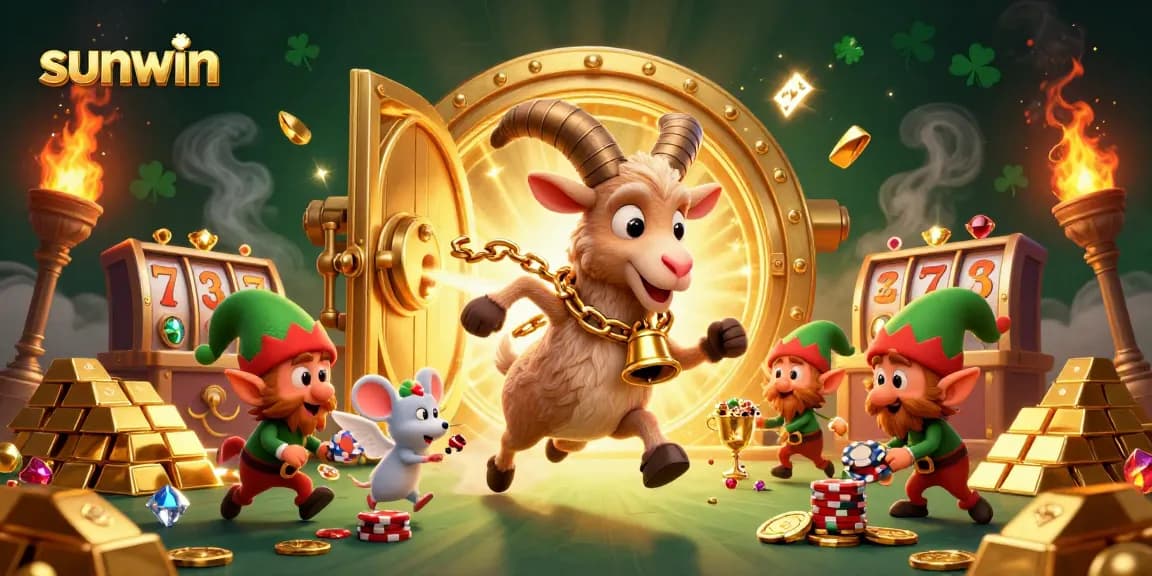 Join the festive fun at the Sunwin casino with a lively holiday scene featuring Krampus and playful elves.