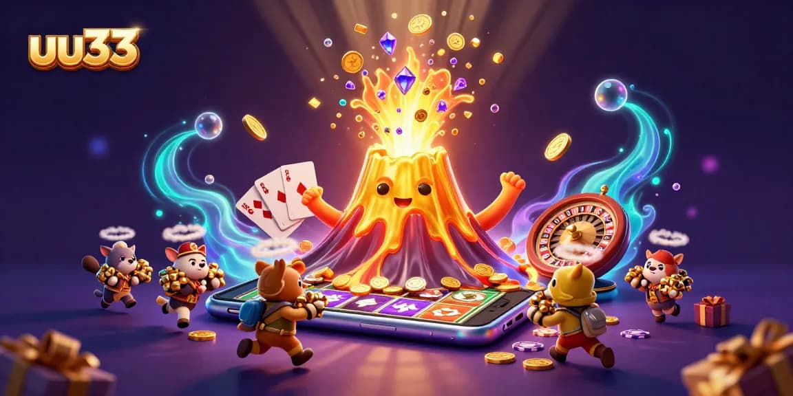 Experience the thrilling eruption of excitement with uu33's vibrant casino elements and treasure!