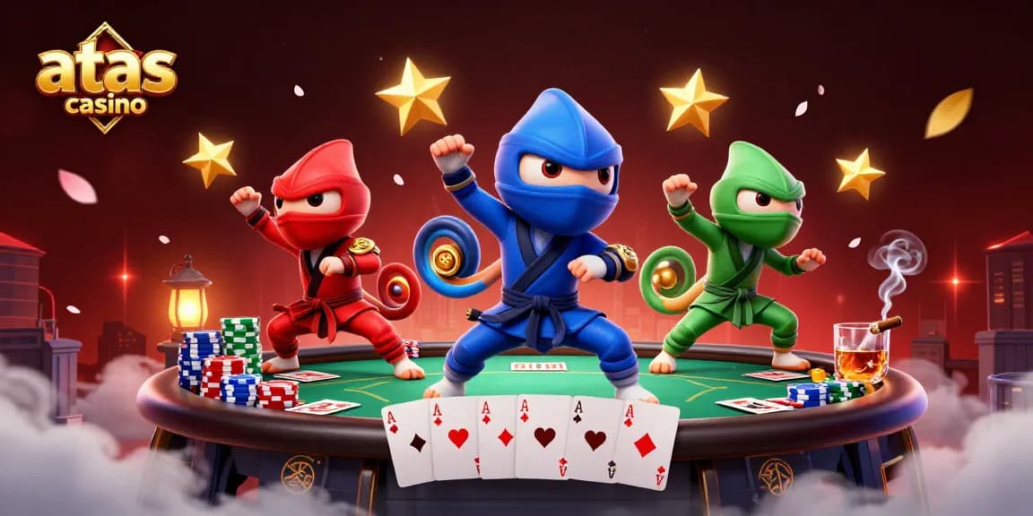 Engage in action-packed poker excitement at atas casino with vibrant characters and thrilling game elements.