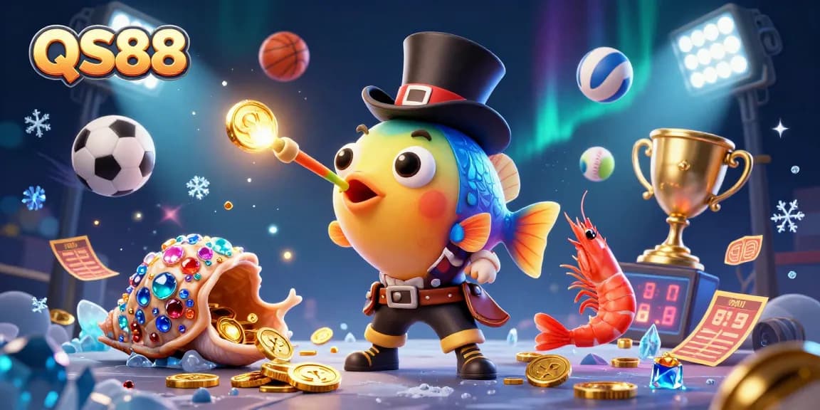 Engage with QS88's dynamic casino features while the anglerfish attracts coins in this vibrant scene.