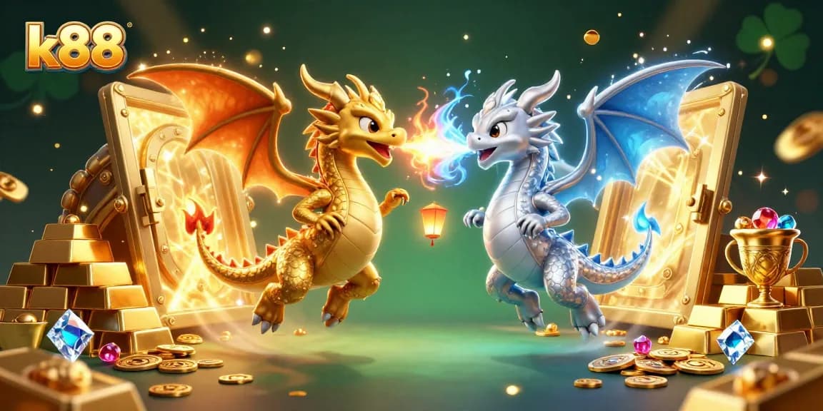 Engage in exciting casino adventures with k88 as twin dragons embody luck and fortune.