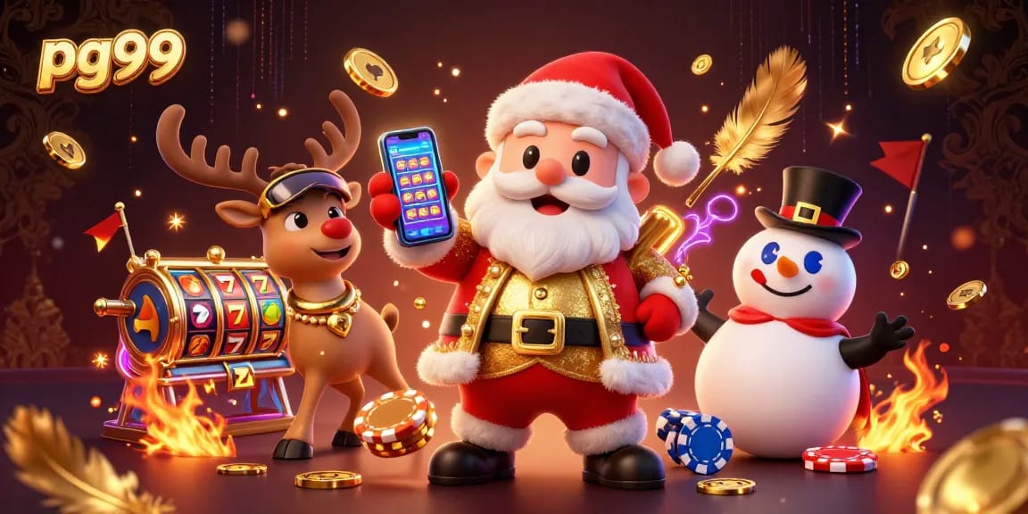 Join the festive fun with pg99 as Santa and friends hit the jackpot in a dazzling casino scene.