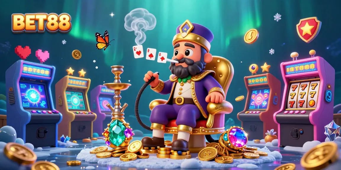 Experience the excitement of BET88 with colorful slot games and immersive casino scenes.