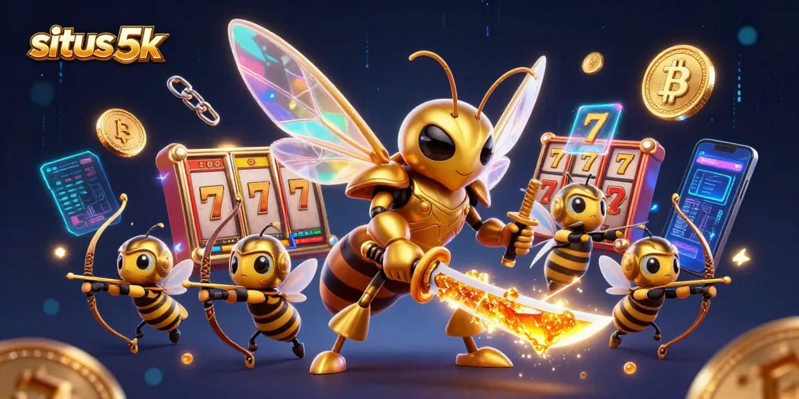 Experience situs 5k with thrilling slot action illustrated by a golden hornet and bee archers.