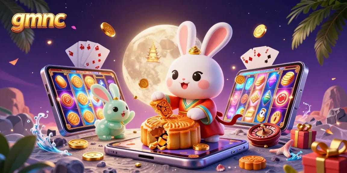 Join the moon rabbit in crafting golden mooncakes revealing poker chips on gmnc’s stunning lunar casino.