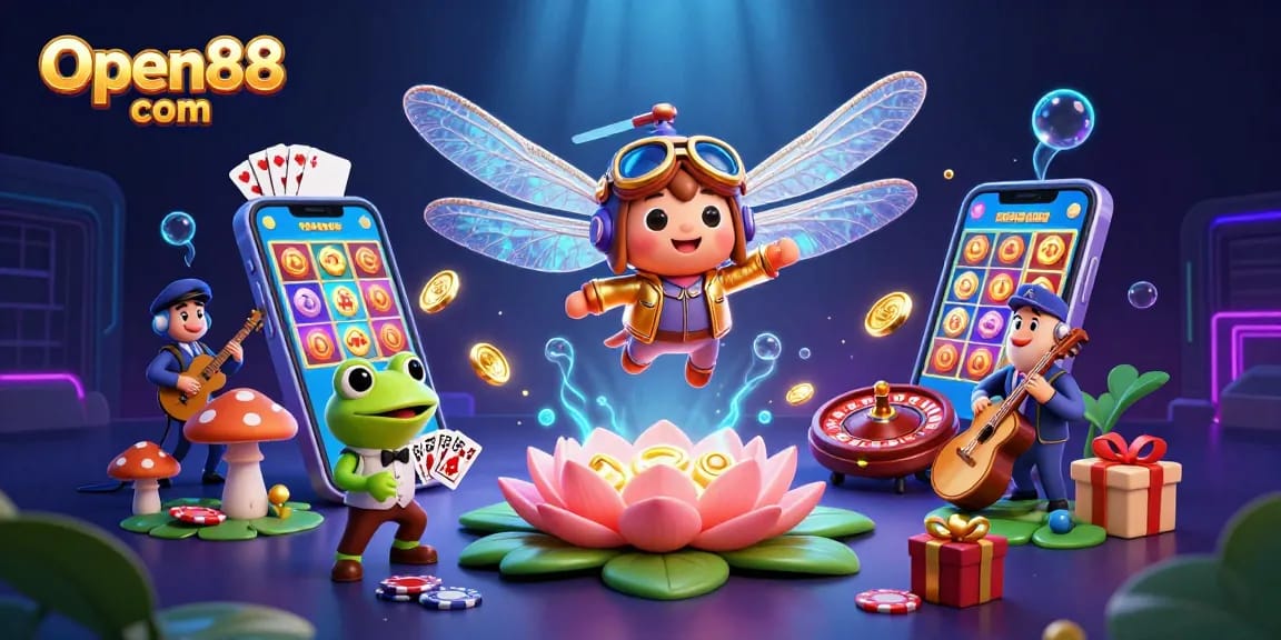 Engage with Open88 com's online casino experience featuring vibrant characters and exciting game elements.