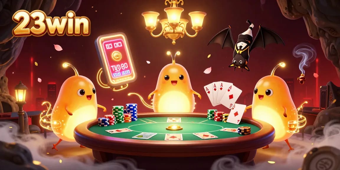 Illuminate your gameplay at 23win with bioluminescent charm in a vibrant casino scene.