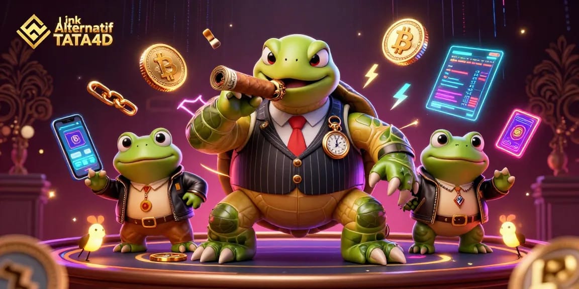 Experience Link Alternatif TATA4D with a mobster turtle and frog enforcers amidst vibrant casino elements.