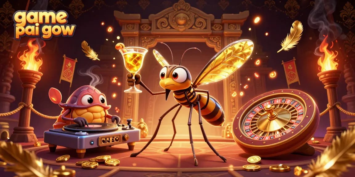 Experience the excitement of game pai gow with thrilling casino characters in a vibrant 3D scene.