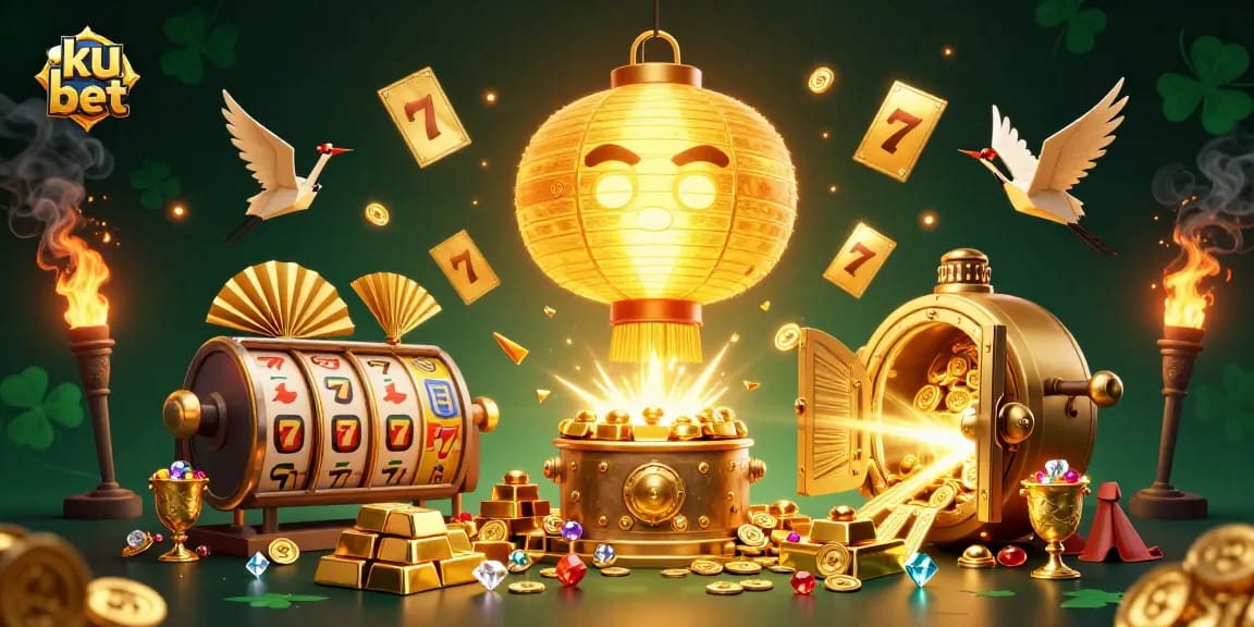 ku bet slots come alive with a golden lantern spirit and magical treasures in a vibrant casino scene