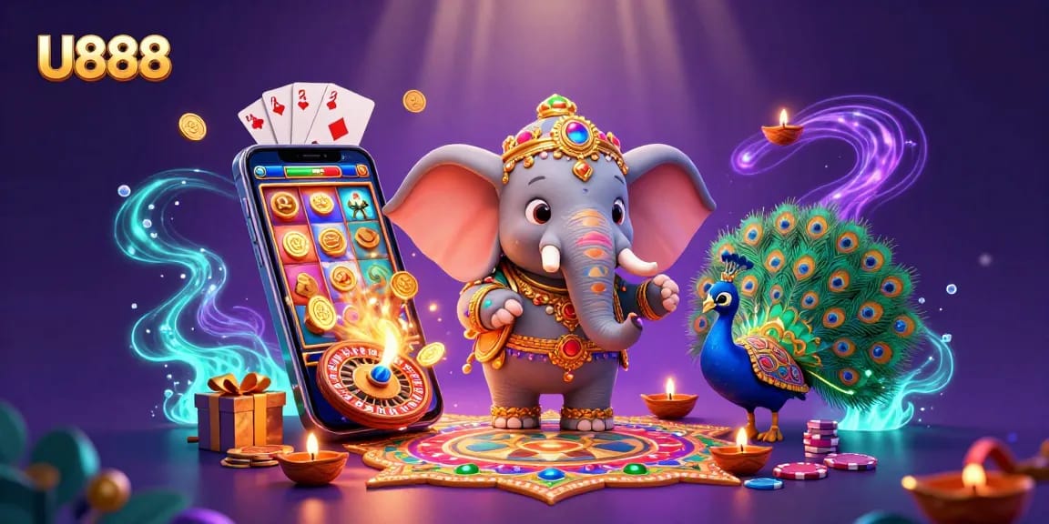 Experience the vibrant U888 online casino with interactive gaming elements and lavish decorations.