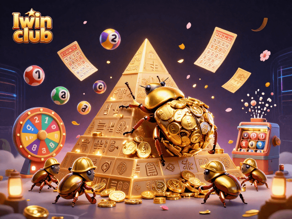 Iwin club engages players with vibrant lottery elements amid a golden casino atmosphere.