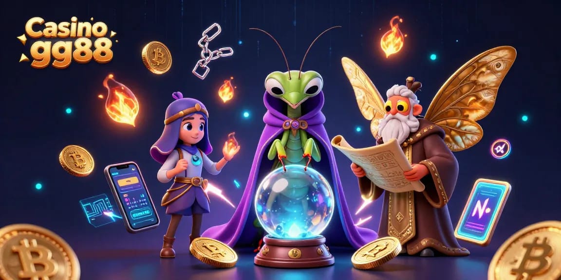 Engage with Casino gg88's thrilling atmosphere featuring a fortune teller exploring future winnings with crypto elements.