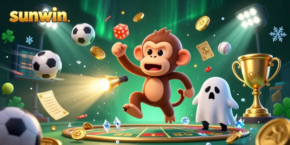 Experience sunwin's thrilling haunted casino atmosphere with dynamic sports elements and playful characters.