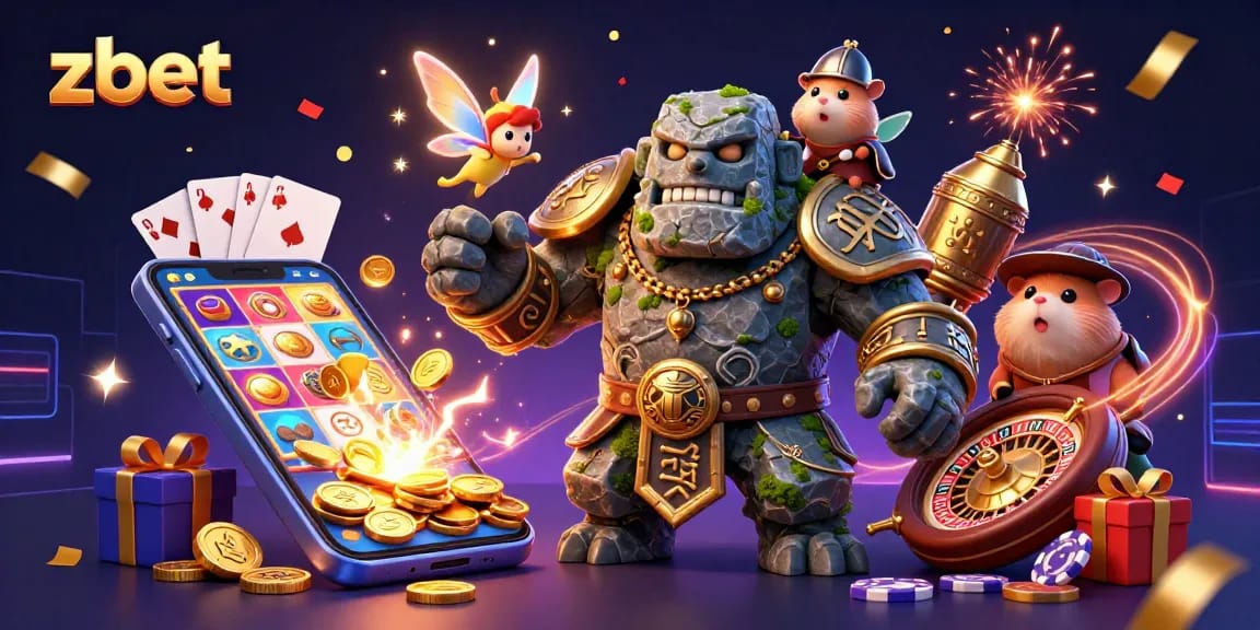Zbet showcases an exciting gaming experience with animated characters and vibrant casino elements.