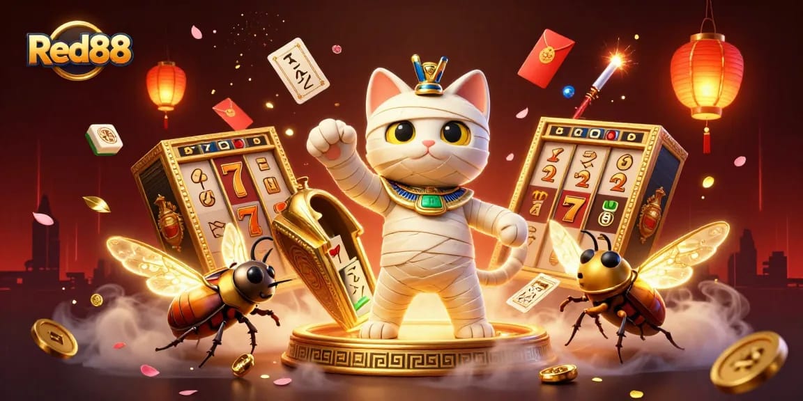 Join the Red88 online casino experience with a vibrant Egyptian-themed gaming scene