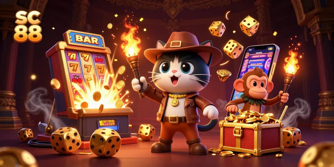 Experience the excitement of sc 88 with a golden artifact discovery in a vibrant casino scene.