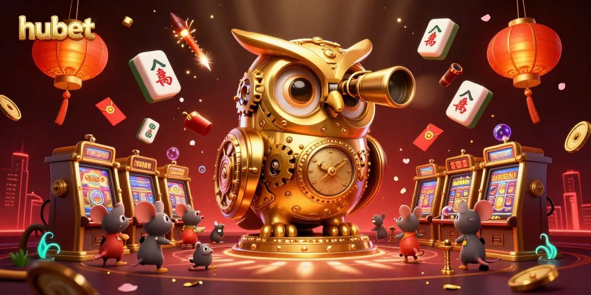 Play at hubet with engaging games, featuring an animated scene of a vibrant casino floor.