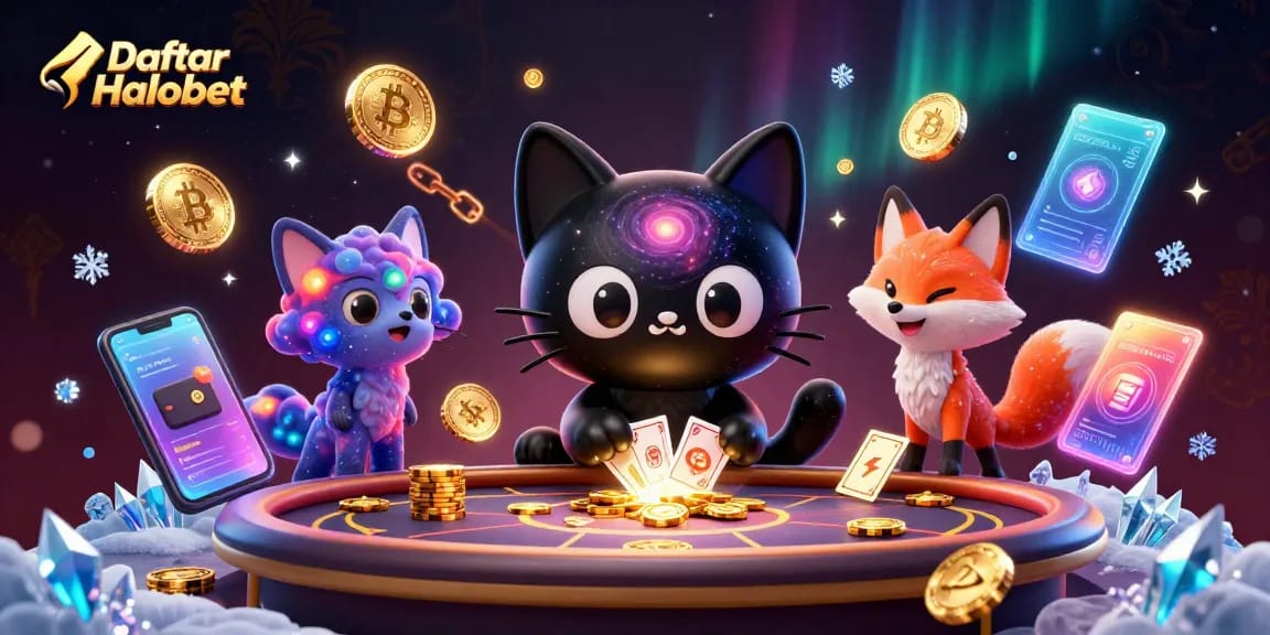 Engage in fun and thrilling gameplay at Daftar Halobet with vibrant casino-themed artwork featuring lively characters.