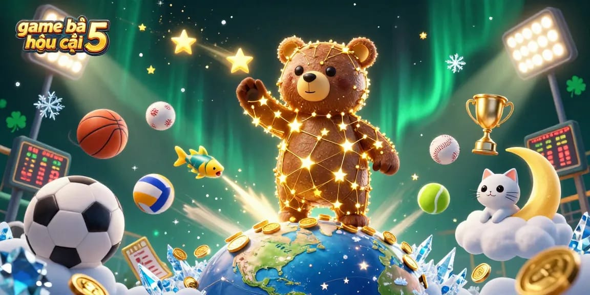 Engage in thrilling game bài kèo nhà cái 5 with a dynamic 3D illustration showcasing sports excitement and rich casino elements.