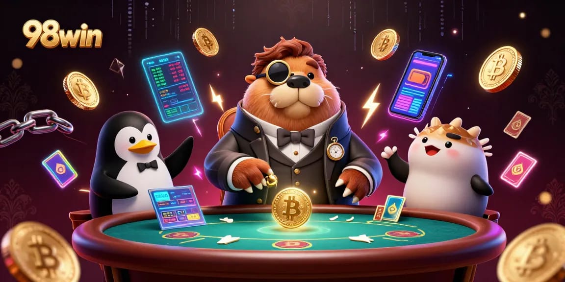 Engage with 98win's online casino experience featuring a walrus in poker.