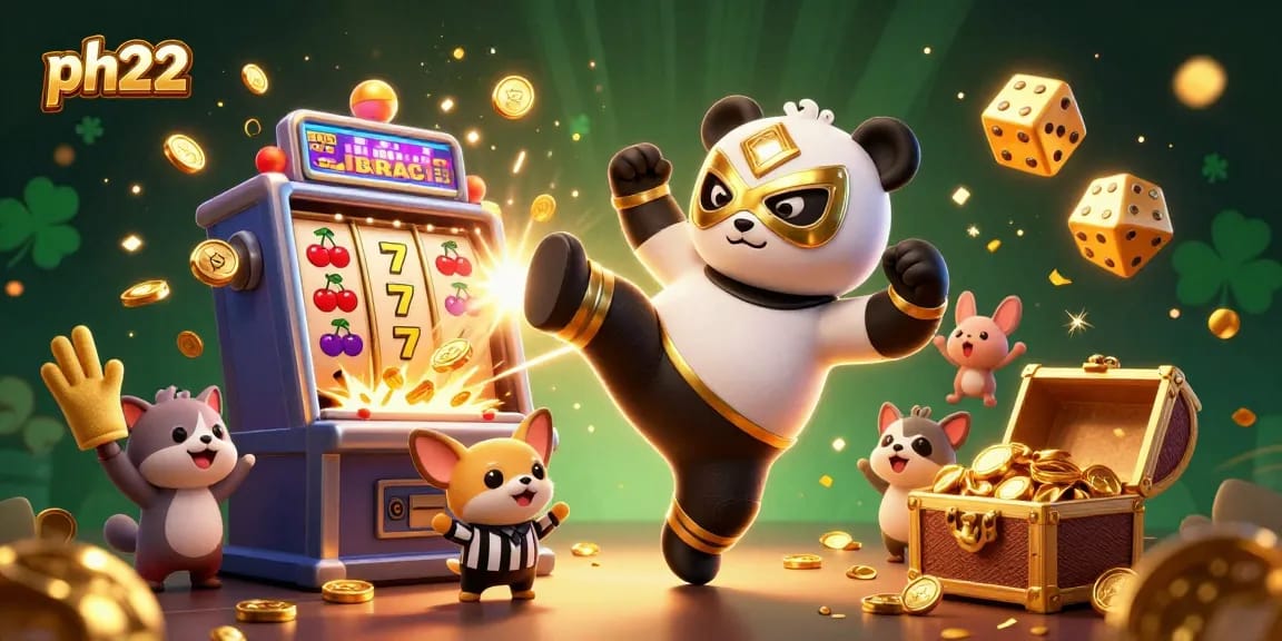 Engage in thrilling gaming at ph22 with a panda superhero and exciting casino elements.