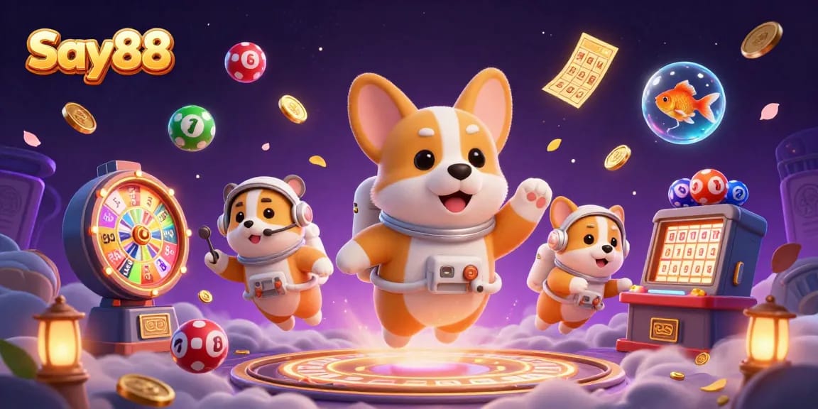 Experience thrilling gambling with Say88 in an exciting space casino illustration full of vibrant elements.