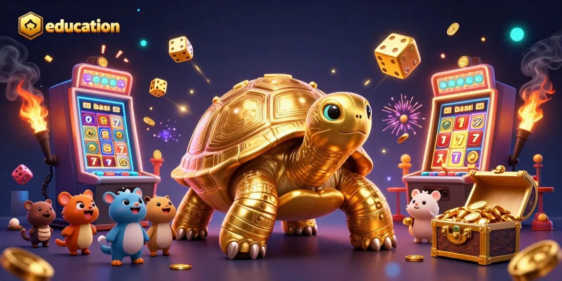 Experience education in gambling through an exciting 3D illustration of a colossal tortoise pinball machine and dynamic slot scenes.
