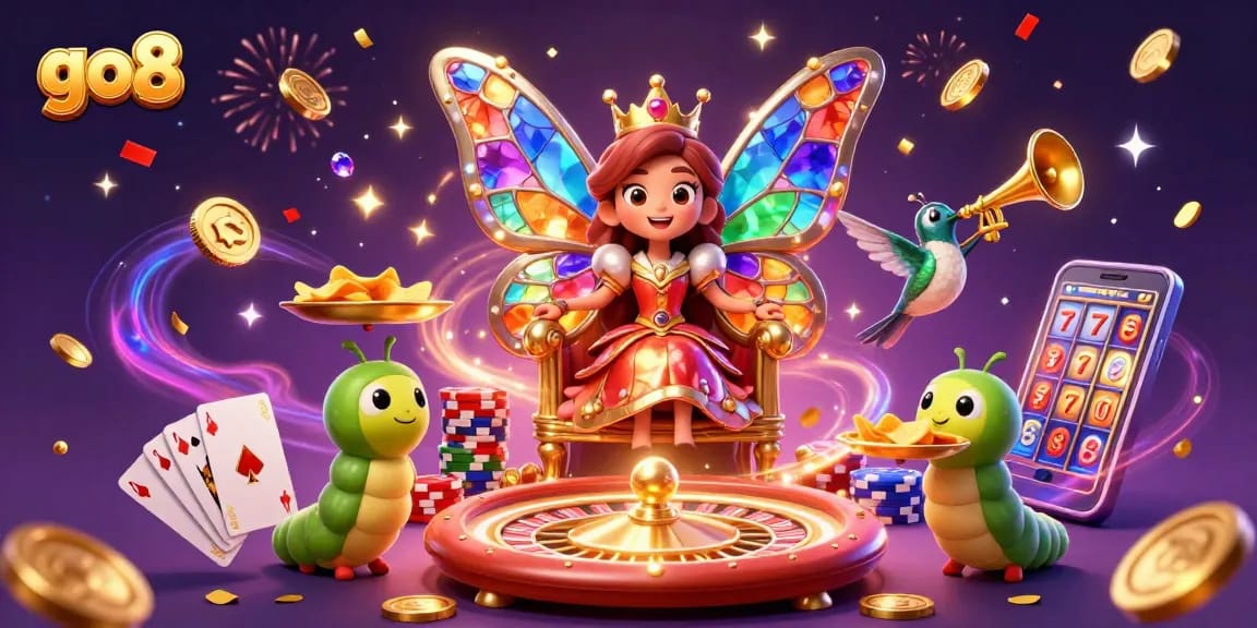 Spin and win with the go8 casino gaming experience featuring dazzling characters and vibrant elements.