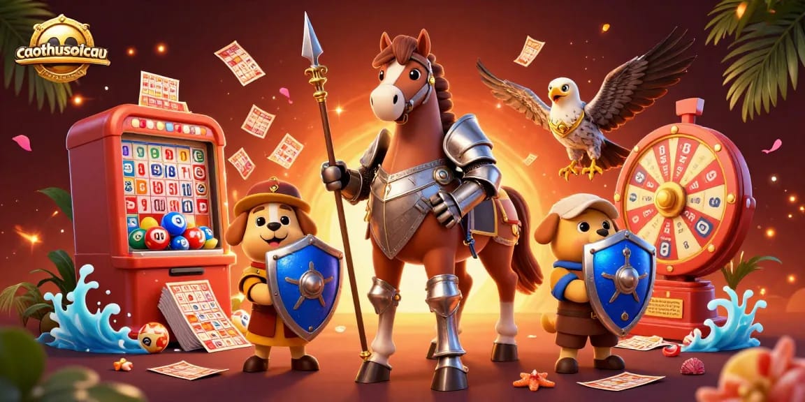 Experience the thrill of caothusoicau in this vibrant lottery scene featuring knights and a puppy.