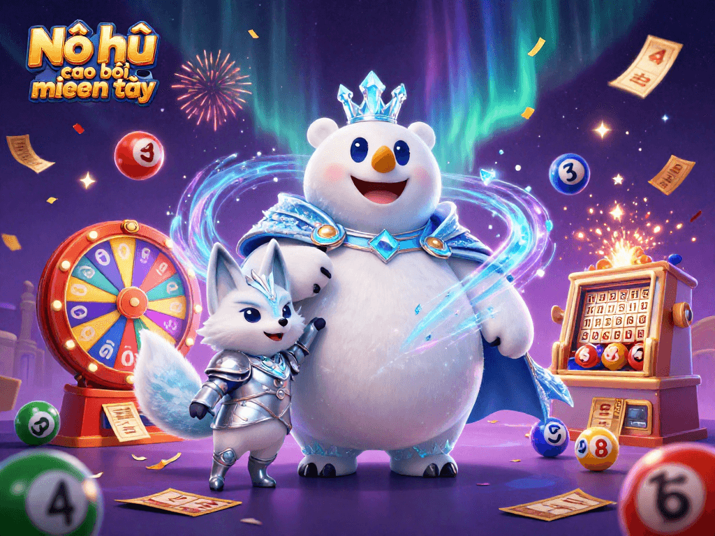Nổ hũ cao bồi miền tây excitement with vibrant slots and colorful lottery elements in a rich 3D scene