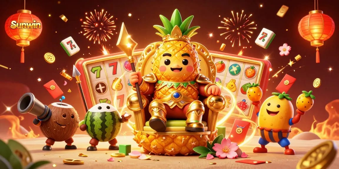 Experience the vibrant world of Sunwin, featuring a golden pineapple king and exciting gaming elements.