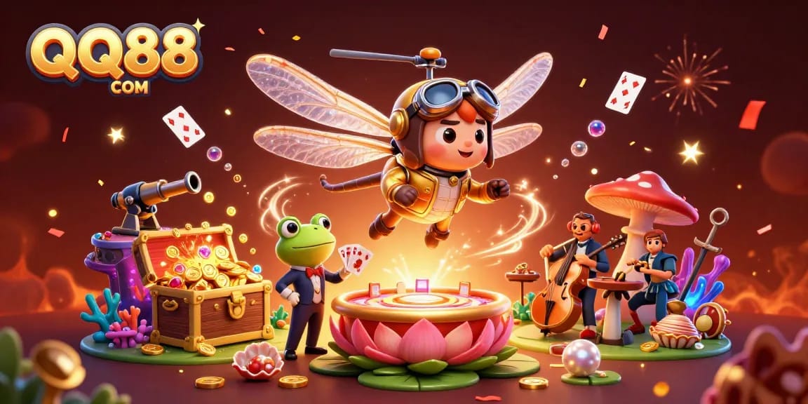 Experience the vibrant world of QQ88 COM with engaging characters in a lively casino scene.