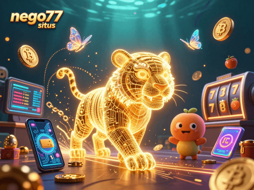 Experience thrilling gameplay with nego77 situs, showcasing a vibrant digital casino environment featuring crypto elements.