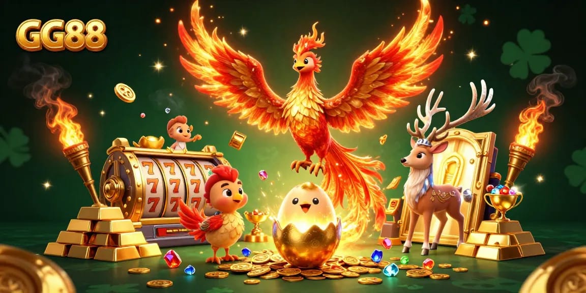 Experience the excitement of GG88 with vibrant 3D illustrations showcasing vibrant casino themes.
