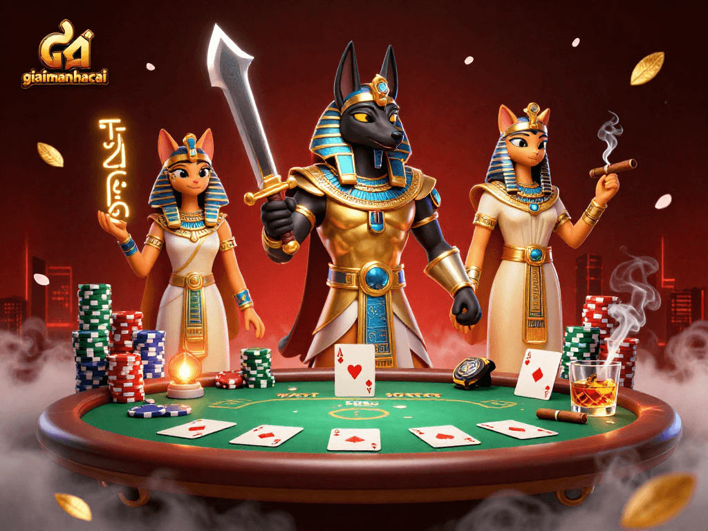Engage in thrilling strategies at giaimanhacai with Anubis, Bastet, and an exciting poker scene.