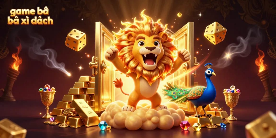 Experience the excitement of game bài bài xì dách with vibrant 3D casino illustration featuring golden treasures.