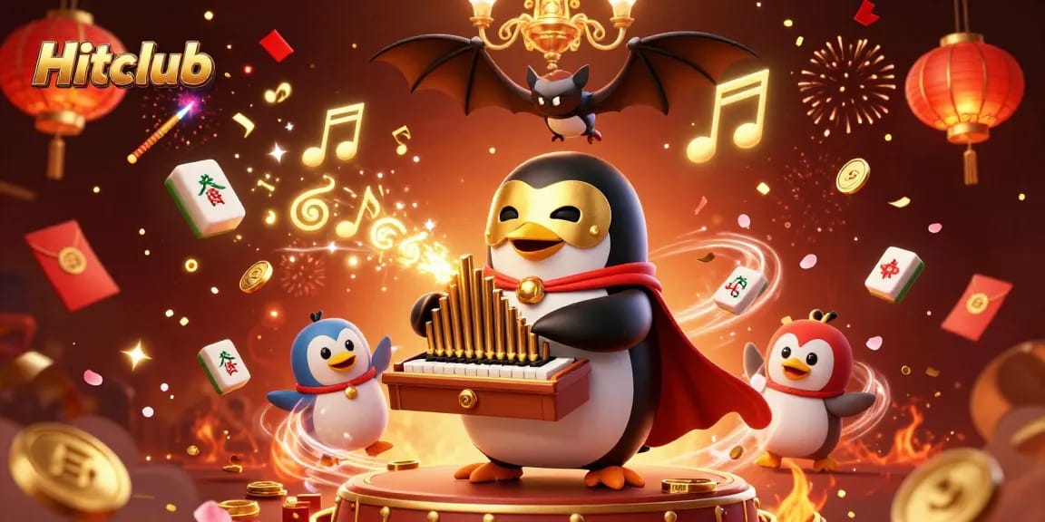 Experience thrilling wins at Hitclub with a vibrant 3D illustration showcasing festive casino elements.