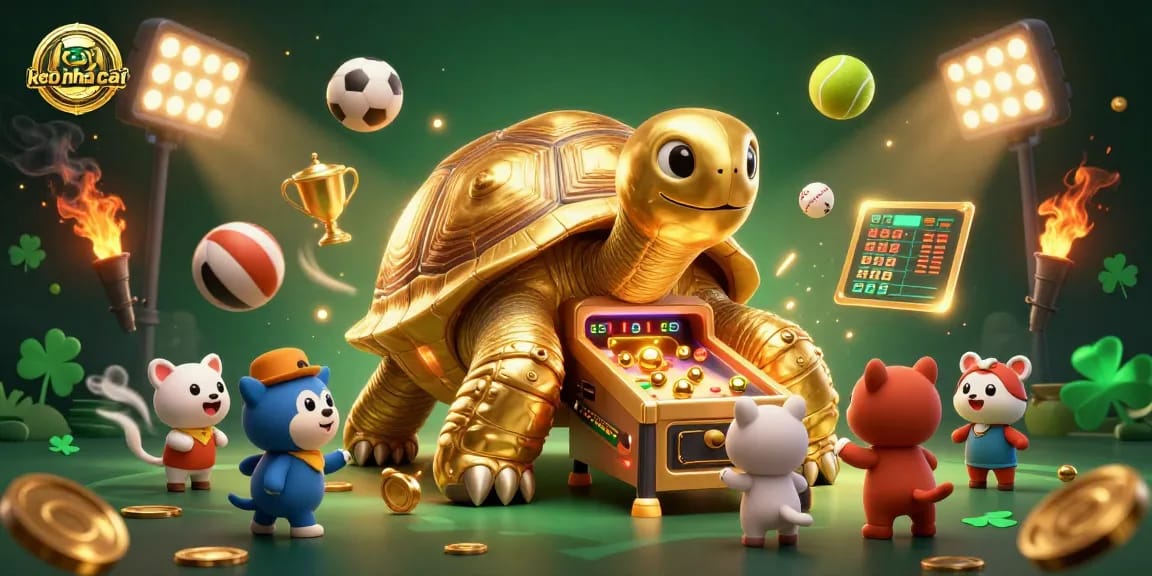 Engage with keo nha cai by enjoying a dynamic sports betting experience showcased in a 3D casino-themed illustration.