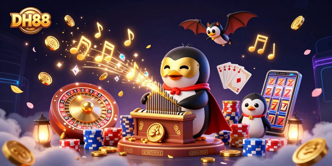 Join the thrills at DH88 with a vivid 3D casino scene featuring enchanting characters and festive casino elements.
