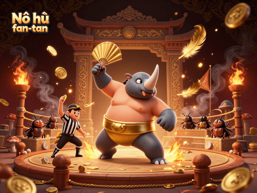 Engage with Nổ hũ fan-tan as the champion beetle wins coins in a vibrant gambling arena.