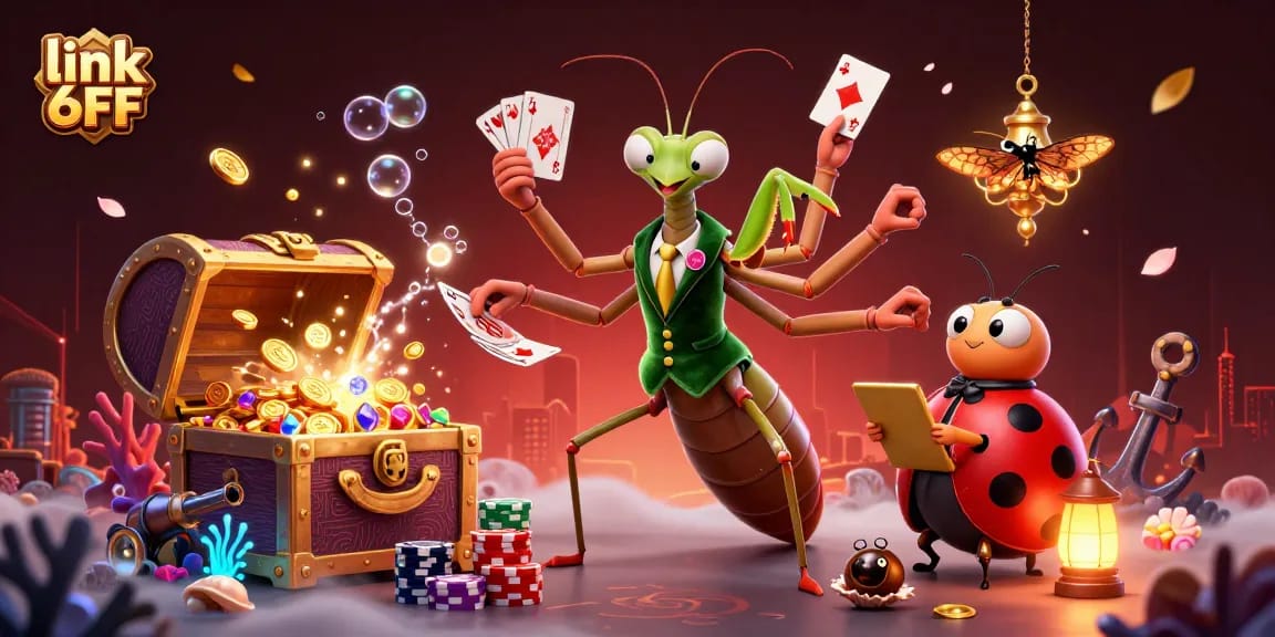 Experience the excitement of gambling with link 6FF featuring cartoon characters dealing cards and pouring champagne.
