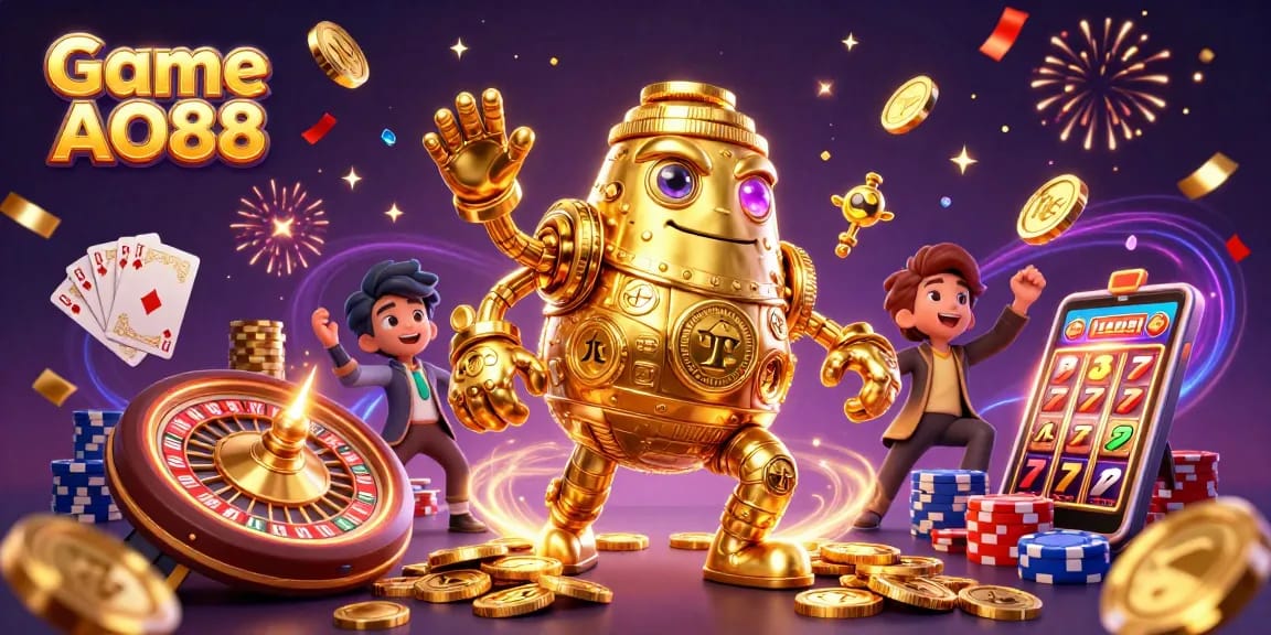 Play thrilling slots with Game AO88 in this dynamic 3D casino illustration.