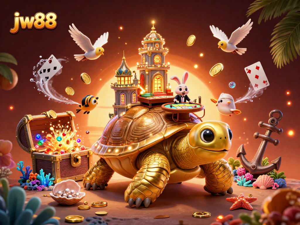 Experience thrilling casino adventures at jw88 with a cartoon tortoise casino scene.