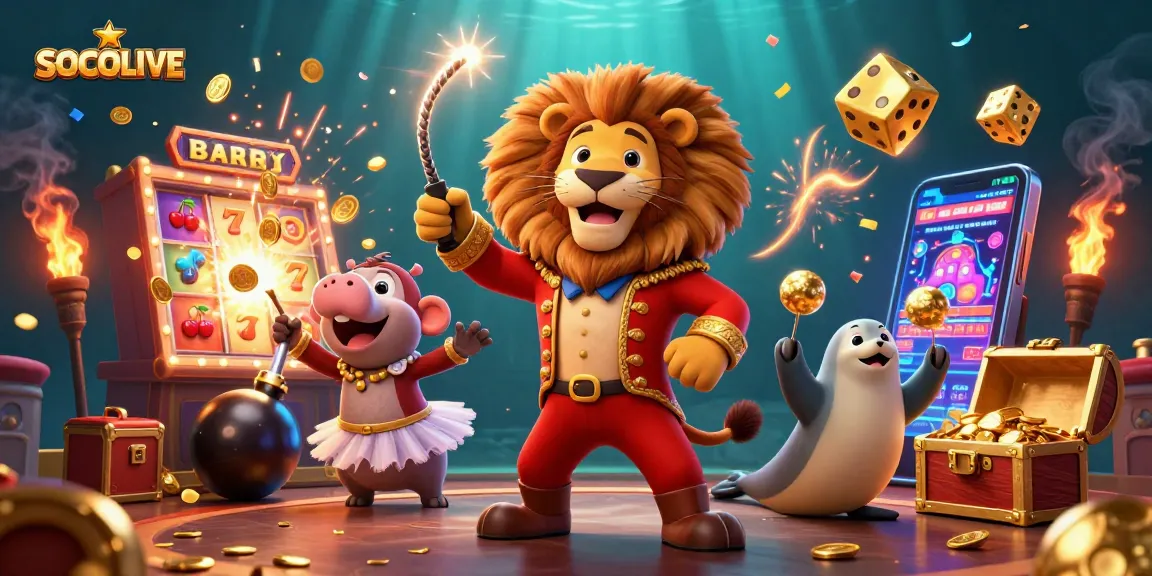 Watch the SOCOLIVE characters celebrate big wins with coins flying from the jackpot machine.
