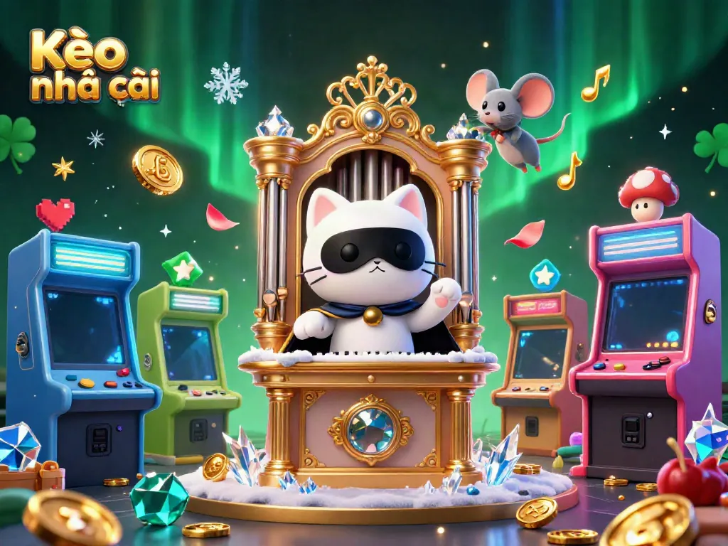 Engage with Kèo nhà cái as a phantom cat plays in a luxurious casino scene filled with gold and games.