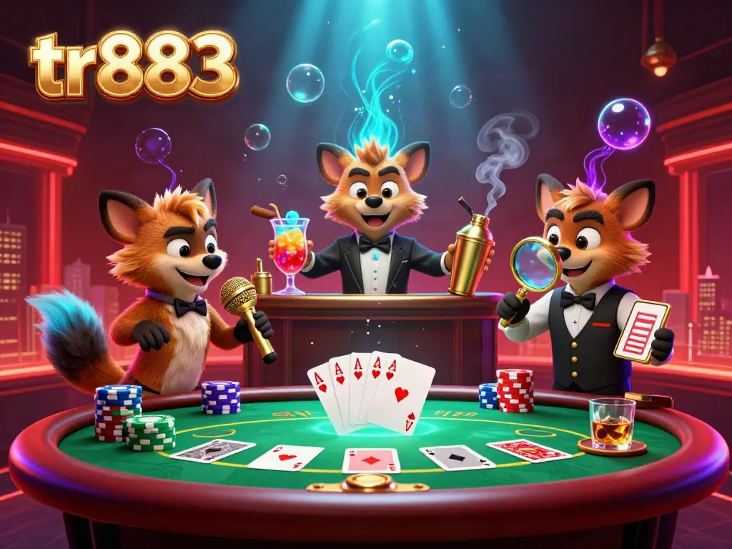 Experience the lively comedy casino atmosphere with tr883 hyena characters in action, mixing drinks, and telling jokes.